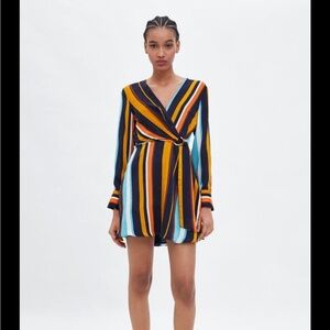 Zara brand new Striped Multicolor Wrap belted crossover dress
